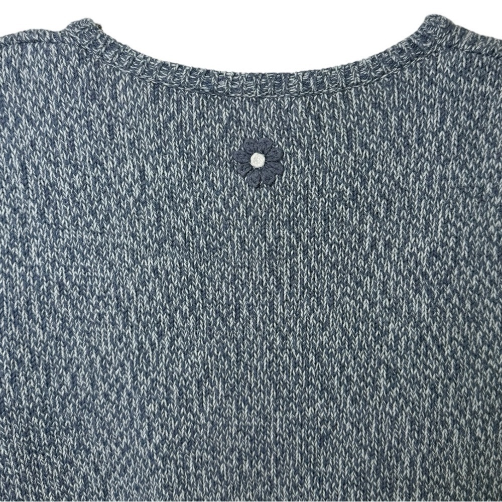 Vtg 90s Hand Embroidered Floral Short Sleeve Knit Sweater Top Size Large Blue - Picture 7 of 8